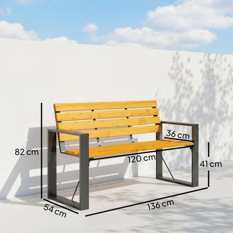 Banc de jardin en bois étanche 2 places avec accoudoirs à lattes,banc en bois jusqu’à 240 kg en bois naturel (1/5)