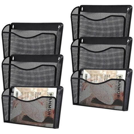 Lot de 6 organiseurs de dossiers suspendus en maille à une seule poche, porte-revues vertical, panier de fixation, porte-documents pour le bureau, la maison et l'école, noir (1/5)