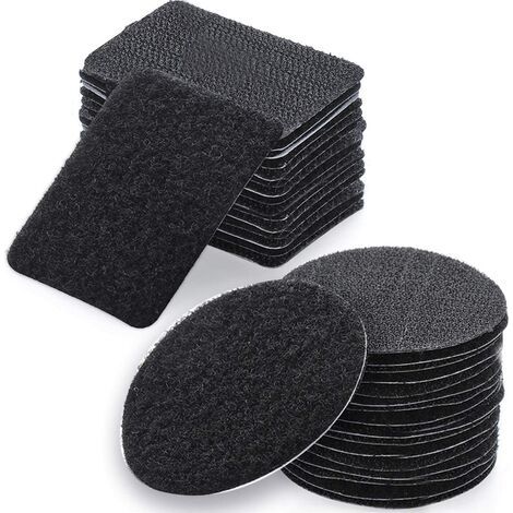 Scratch Autocollant Double Face, 20 Paire Bande Auto-Adhésif, Rectangle 6 x 4 cm, Rond 6 x 6 cm, Noir