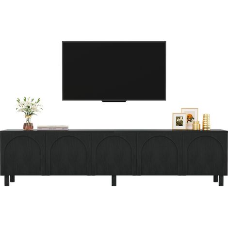 Meuble TV bas pour salon, meuble TV à 5 portes, pieds en métal, en panneaux de particules et MDF, meuble TV de rangement moderne (1/5)