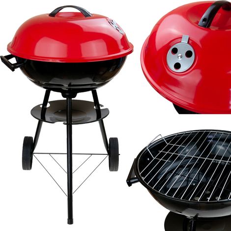 TG56276 GRIGLIA A CARBONE DA GIARDINO ROTONDA CON COPERCHIO E CESTINO RACCOGLI-CENERE