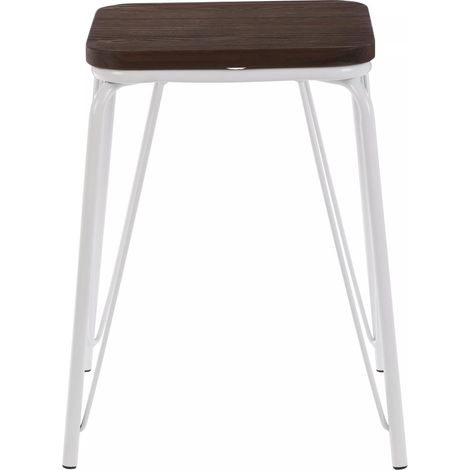Interiors by Premier White Metal and Elm Wood Stool, Small Square Stool, Accent Wooden Stool for Home, Office