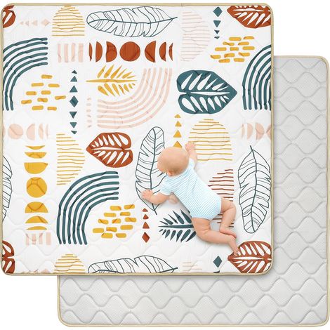 Tapis de Jeux Bebe Pliable, Épaissi 2cm Tapis d'eveil Bebe 127×127cm, Lavable en Machine, Antidérapant Tapis sol Bebe Tapis Chambre Enfant Applicable à Intérieur/Extérieur/Clôture(Feuille boho) (1/5)