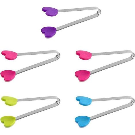 Set mit 5 Mini-Eiszangen aus Edelstahl mit rutschfesten Silikongriffen für Küche und Grill – perfekt zum Servieren, Grillen und Hantieren mit Eis (1/5)