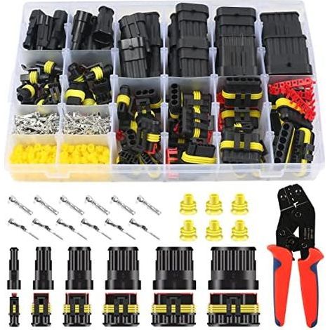Pack of 708 waterproof car cable connectors, 1/2/3/4/5/6 pin, quick connector + 1 crimping tool for cars, motorcycles and other vehicles (1/5)