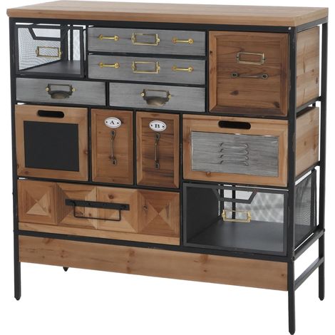 [NON UTILIZZATO] Comò cassettiera da farmacia HHG-588, con cassetti in stile industriale vintage/shabby, legno e metallo, 85x84x36 cm (1/5)