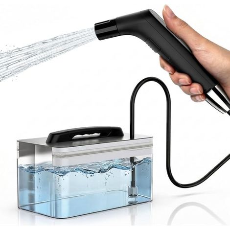 Pulvérisateur de bidet portable pour douche musulmane pour salle de bain, douche de camping portable avec chargement USB, réservoir d'eau de (noir) (1/4)