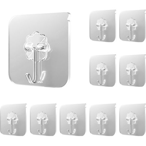 Crochet auto-adhésif transparent pour cuisine, salle de bain, placard de bureau