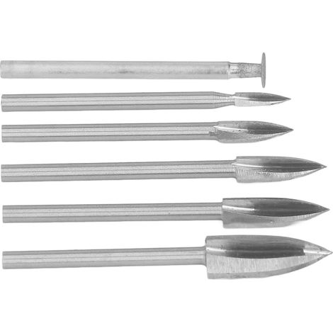 Fraise à graver HSS 3 lèvres, queue 3,0 mm, 5 pièces avec mandrin, outil de sculpture sur bois, fraise carbure pour défonceuse, bois dur et tendre. (1/5)