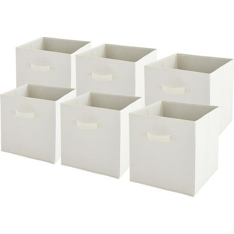 Lot de 6 bacs de rangement intissés pliables - Blanc cassé - 27x27x27 cm - BOX & BEYOND