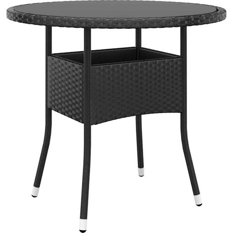 Table de jardin Ø80x75 cm Verre trempé/résine tressée Noir