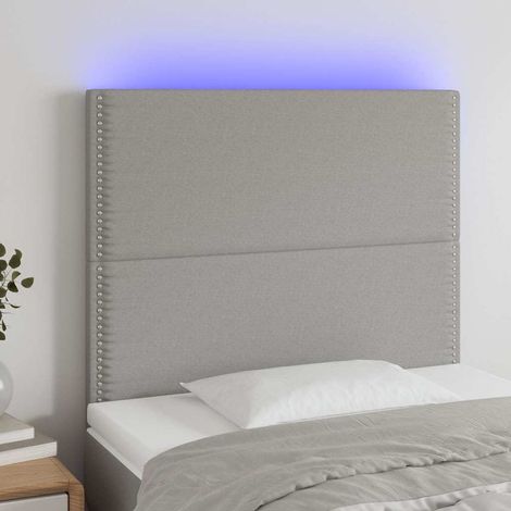 vidaXL Cabecero con luces LED tela gris claro 90x5x118/128 cm (1/5)