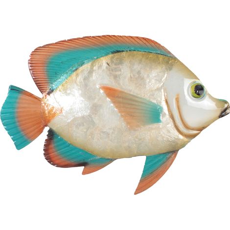 Signes Grimalt Ornement Mural Poisson Nacré Appliques Métal Orange 22x30x2cm