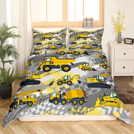 Garçons Bande Dessinée Voiture Literie Enfants Véhicules De Construction Housse De Couette Ensemble Machines Camion 140x200cm Chantier Voitures Couverture 2 pièces (1/5)