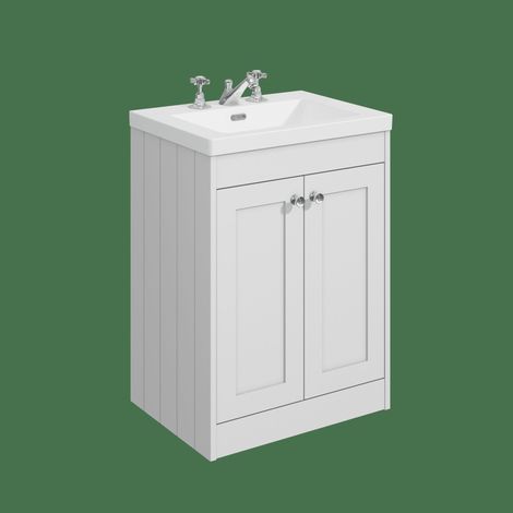 Balterley Butterton 600mm Floor Standing 2 Door Unit with Minimalist Basin 3 Tap Hole - Satin White