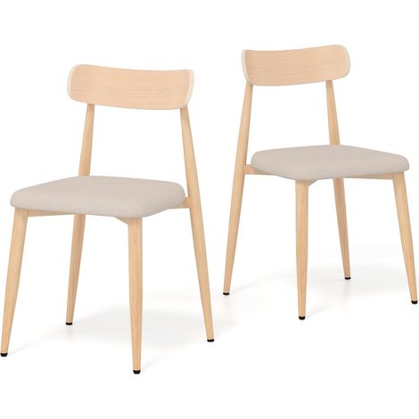 Set di 2 sedie da pranzo, imbottite in lino, gambe in metallo