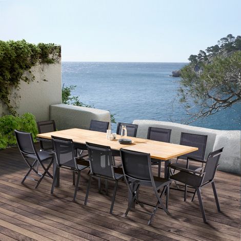 Salon de jardin Ensemble Bali T 6 / 10 + F 6 + C 4 Teck Noir Wilsa Garden (1/5)