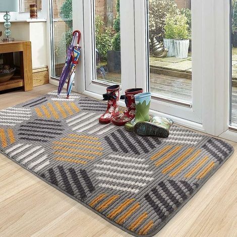 Paillasson Intérieur Antidérapant, Tapis Entrée Intérieur Doux, Absorbant et Lavable, Tapis de Porte pour Intérieur, Extérieur, Chambre, Cuisine, Entrée, Couloir -- 50 x 80 cm, Gris (1/5)
