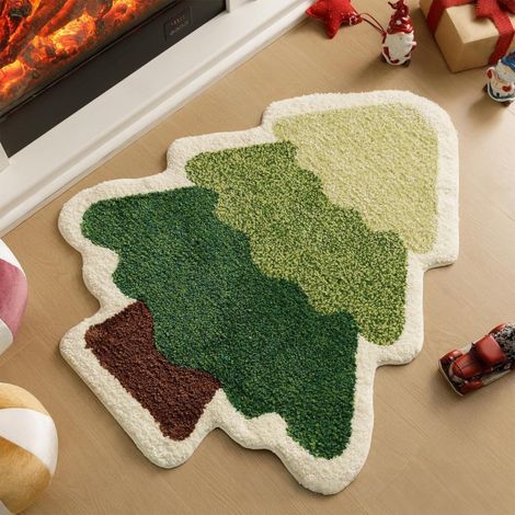 Baumförmige Badematte, hübsche dekorative Fußmatte, maschinenwaschbarer Teppich für Eingangsbereich, Wohnzimmer und Badezimmer, weiches und rutschfestes Set (1/4)