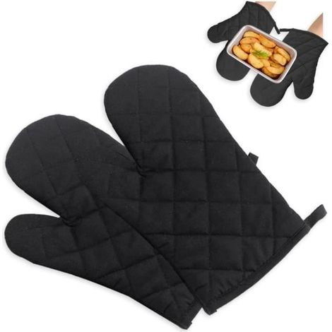 1 Paire Gant de Cuisine Four Noir Oven Mitts Oven Gloves Gant Manique Four Résistants Gant Four Anti Chaleur Maniques (1/4)