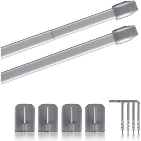 Lot de 2 - Tringle à rideau - Accessoire de fenêtre - Extensible et fixation sans perçage - Pour salon et cuisine - Argent - 110-150 cm