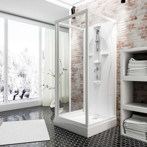 [PRODUIT D'OCCASION] [JAMAIS UTILISÉ] Cabine de douche intégrale, verre de sécurité 5 mm, Cabine de douche complète, blanc alpin, Schulte, Juist, 90 x 90 x 210 cm (1/5)
