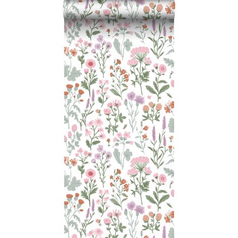 papier peint fleurs des champs vert, rose et violet - Sanders & Sanders