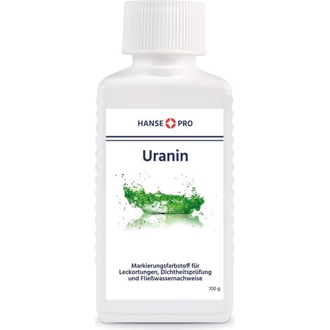 Hanse Pro - Uranina, colorante per marcatura, localizzazione delle perdite, test di tenuta e tinture ad acqua, polvere fluorescente utile come vernice per rilevare perdite, 1 flacone da 100 g (1/5)