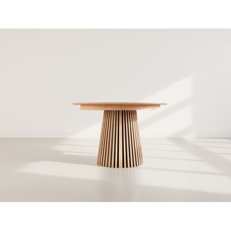 Lisa Design – Table à manger ronde extensible 4 à 8 personnes – Plaqué chêne – Dimensions 120x200cm – Style scandinave – Finition satinée
