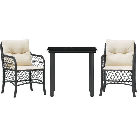Maison Exclusive - 3-tlg. Bistro-Set mit Kissen Schwarz Poly Ratt