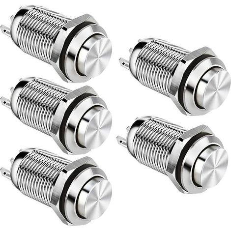 12 mm wasserdichter Metall-Momentan-Drucktaster SPST NO Momentanschalter 2 A 12 V/24 V/125 V/250 V 5er-Pack (Hohe Ausführung) -