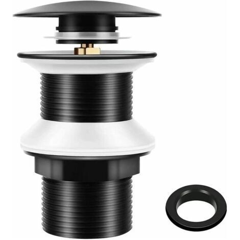 Bonde de lavabo universelle G1 1/4" en laiton à clapet pour lavabos sans trop-plein, système clic-clac, installation sans outil, noir mat (1/5)