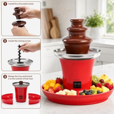 Fontaine à chocolat électrique avec plateau à fruits, 3 étages, petite fontaine à chocolat pour fêtes, Nol, Nouvel An, 200 ml, 35 W (1/3)