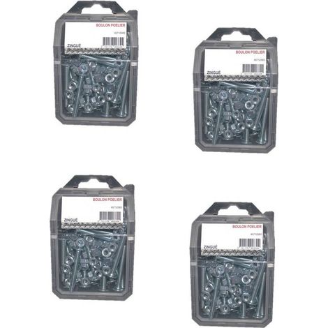 4 Coques de 25 Boulons Poêliers 8 x 30 mm - NFE 25129/4032 - Zingué blanc - D-Work