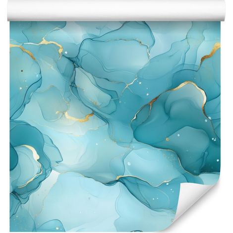 Papier peint encre turquoise, céladon, vert d'eau et vert 50x1000 cm (1/5)