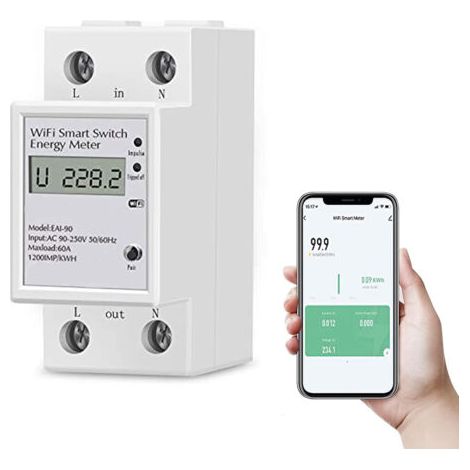 Compteur d'énergie numérique monophasé 63A 220V WiFi Mesure consommation électrique en temps réel Compatible Alexa et Google Home - AC 63 A (1/5)