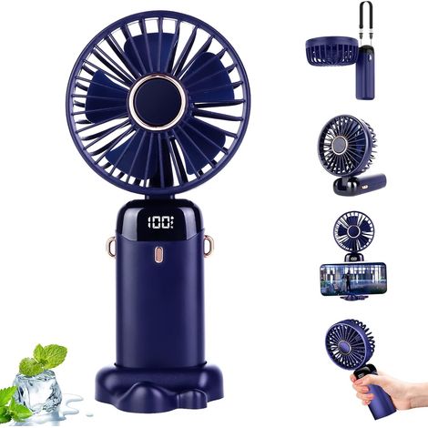 Mini ventilador de mano, pequeño, 5000 mAh, USB, portátil, con tableta de aromaterapia y cable (azul) (1/5)
