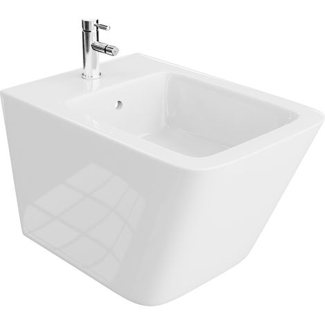 LAVITA Bidet mural universal Lago avec trou de robinet et trop-plein en céramique Hygiénique et facile d'entretien