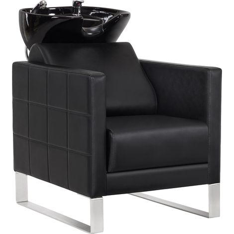 BarberPub Friseurstuhl mit Waschbecken, Friseurwaschsessel für SPA Salon Friseur Waschplatz 8611 (Schwarz/Kunstleder) (1/5)