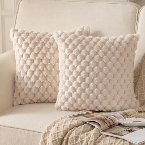 Lot de 2 Super Doux Peluche Moelleux décoratif Fausse Fourrure Laine Velours Taie d'oreiller Canapé Chambre à Coucher Le Salon Beige 50 x 50 cm