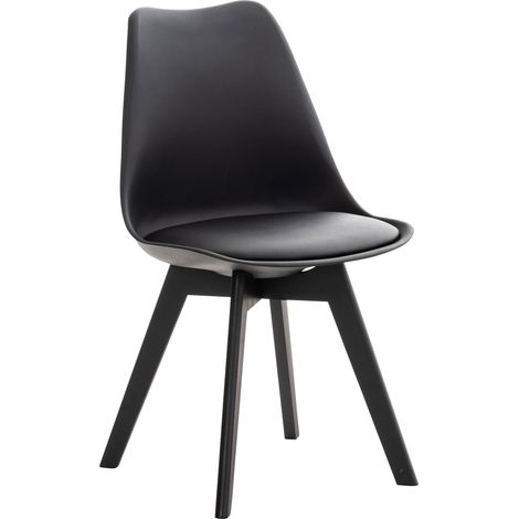 Silla de comedor x1 Diseño escandinavo en plástico negro y PVC con patas de madera negras 100002276 (1/5)
