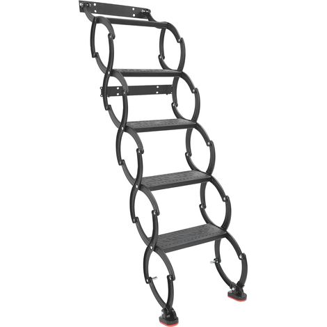 Escalier mural pliable, escabeau déployable pour grenier, échelles accordéon pour comble de 5 marches, capacité de charge par marche de 200 kg, du sol au plafond 220 cm - noir (1/5)