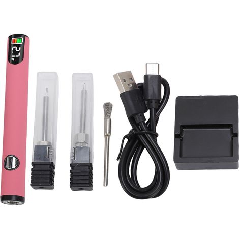 Kit de stylo à brûler le fil rechargeable pour la création de bijoux, le perlage, le travail du cuir, la couture, le tissage et l'enfilage. Affichage numérique portable rose. (1/5)