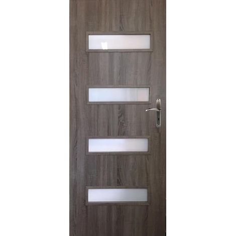 Porte d'intérieur vitrée PRESTIGE chêne truffier en plusieurs dimensions - Poussant: Gauche - Largeur porte: 80 cm