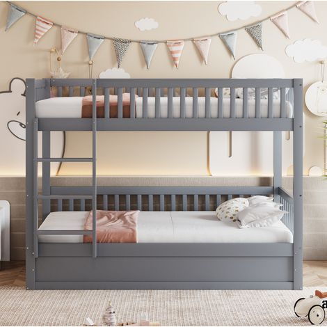 Lit superposé 90x200 avec rangement gris HAVRYA (1/5)
