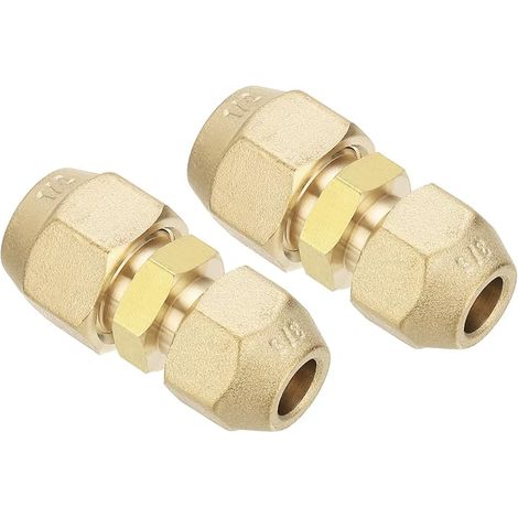 3/8" to 1/2" Pipe Extension Joint Connector, 2Pcs Free Solder Brass Pipe Coupler Adapters with 4pcs Flared Nuts for Refrigeration Air Conditioners (1/5)