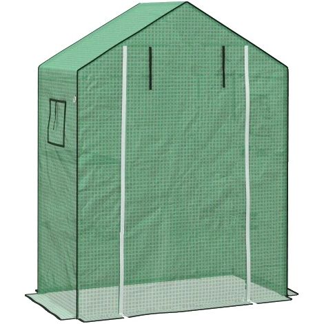 Lámina para invernadero, plástico reforzado, resistente a los rayos UV, dimensiones 140x73x190 cm, puerta con cremallera, apta para modelos de invernadero. (1/5)