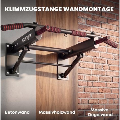 Barre de traction murale pliable en métal noir, fixation au mur, poignées antidérapantes en mousse, charge maximale 120 kg, prises variées pour entraînement à domicile – CHICFURN (1/5)