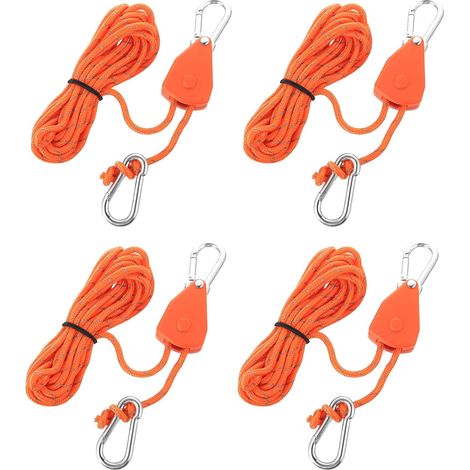 4 Sets Ratchet Ropes with Hooks, 4 m Ratchet Hooks, Nylon Rope Ratchet Strap, 1/8 Inch Adjustable Rope Pulley Ratchets for Hanging Lamp Plants Growth Light (1/5)