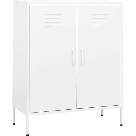 Armoire de rangement en acier blanc à 2 portes, 2 étagères réglables, 80 x 35 x 101,5 cm - PANGIVO (1/5)